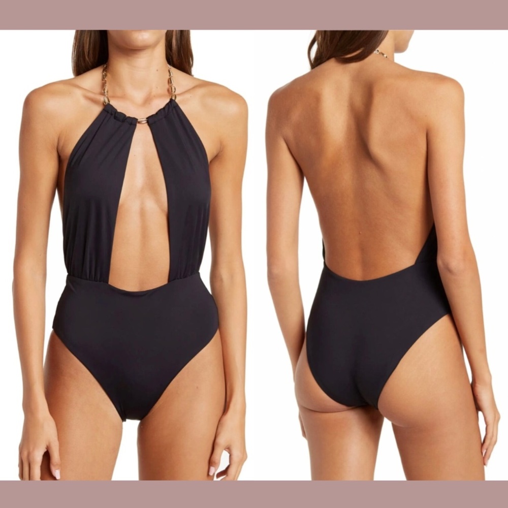 NWT $195 WeWoreWhat [ Large ] Necklace One Piece Swimsuit‎ in Black